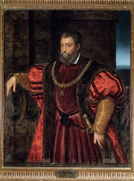 Portrait of Alfonso d Este, duke of Ferrara - oil on panel, 16th century