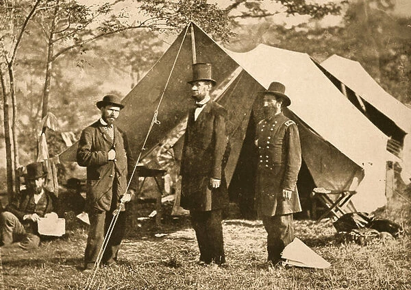 Portrait of Allan Pinkerton, President Lincoln and Major J. A