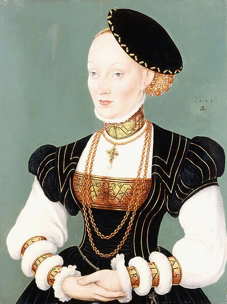 Portrait of Anne of Denmark (b. 1532), bust length, wearing a Black Dress with White