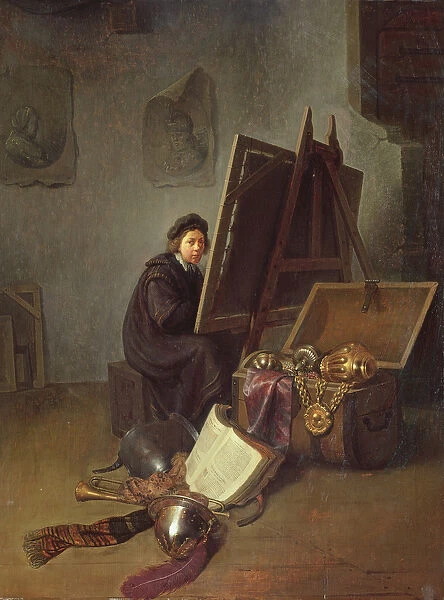 Portrait of the Artist at his Easel in his Studio (oil on panel)