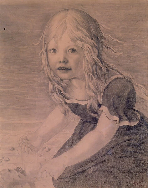 Portrait of the artists daughter, Marie, at the coast (pencil on paper)