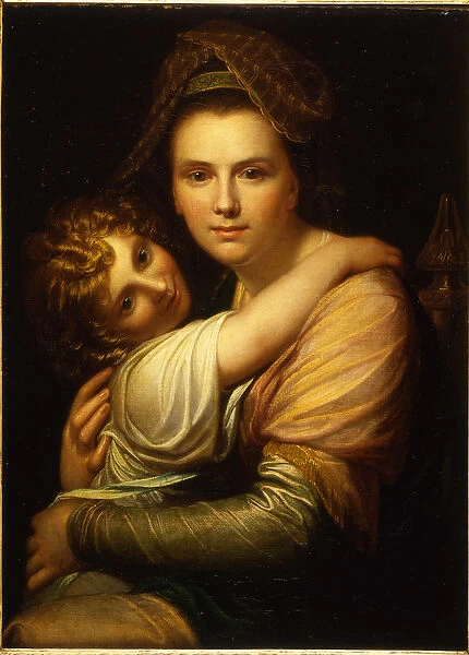 Portrait of the artists wife and daughter (oil on canvas)