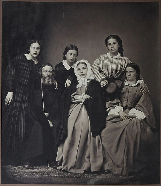 Portrait of the author and lexicographer Vladimir Dahl (Dal) (1801-1872) with Family (his wife Ekaterina Lvovna Sokolova (1819-1872) and daughters), Anonymous. Albumin Photo, 1860s, State Central Literary Museum, Moscow