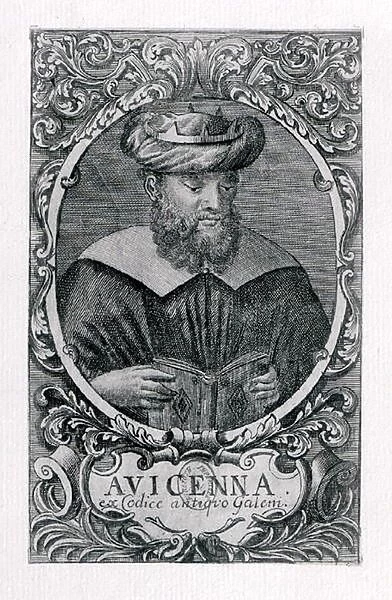 Portrait of Avicenna (Ibn Sina) (980-1037) Reading (engraving) (b  /  w photo)