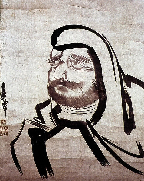 Portrait of Bodhidharma (v. 440-528), an Indian monk considered the founder of the Chan Buddhist school (Zen), the Shaolin monastery and its kung fu school (Kung fu). Painting by Myung Kuk (Myung-Kuk), 17th century