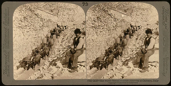 Portrait of a boy in the famous marble quarries in Carrara; Stereoscopic photograph (b  /  w photo)