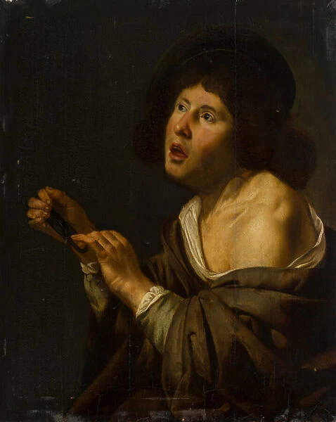 Portrait of a Boy with an Instrument (oil on panel laid to board)