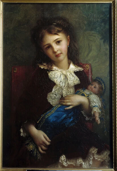 Portrait of Catherine de Bouchage enfant holding a doll in arms painting by Ernest Hebert