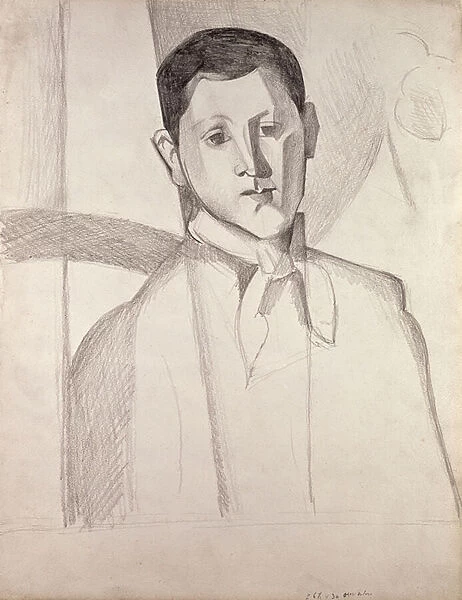 Portrait after Cezanne (crayon on paper)