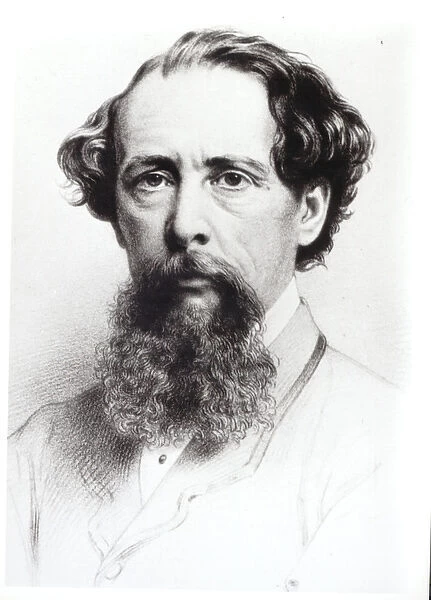 Portrait of Charles Dickens (1812-70), 1861 (pencil on paper) (b  /  w photo)