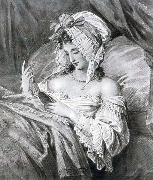 Portrait of Clara Maria Pope (1768-1838) (pencil and w  /  c on paper) (b  /  w photo)