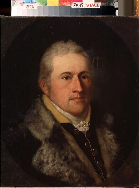 'Portrait of Clemens of Aachen'Portrait d un notable probablement ou bourgeois allemand. Il porte un col en fourrure. Peinture de l ecole allemande du 19eme siecle. State Art Museum, Toula, Russie