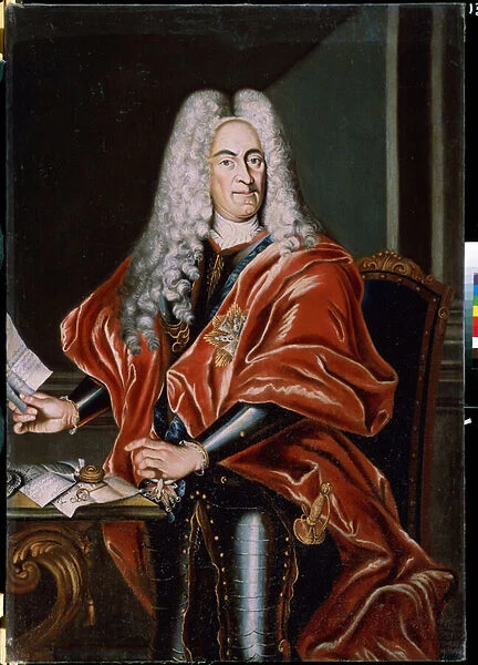 'Portrait d aristocrate'Portrait d un inconnu polonais, probablement un homme d etat, de riches conditions, coiffe d une perruque, et portant une armure