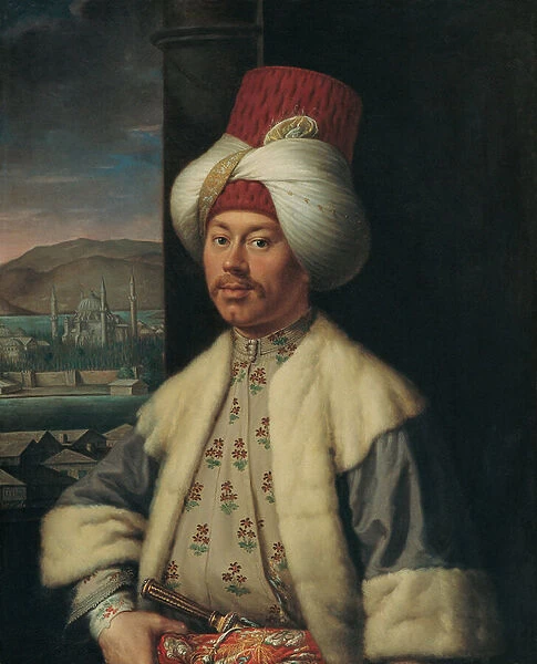 Portrait d un europeen en costume turque - Peinture de Antoine de Favray (1706-1791), huile sur toile (84x68 cm), seconde moitie du 18eme siecle - (Portrait of An European in Turkish Costume, Oil on canvas by A)