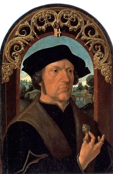 'Portrait d homme'(Portrait of a man) Portrait d homme de la bourgeoisie hollandaise, tenant a la main un bijou d argent