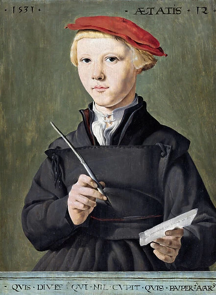 Portrait d un jeune erudit (Portrait of a Young Scholar) - Oil on wood (46, 5x35 cm) by Jan van Scorel (1495-1562), 1531 - Museum Boijmans Van Beuningen, Rotterdam