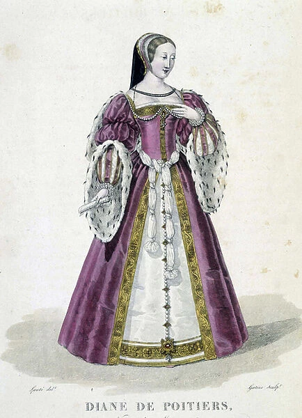 Portrait of Diane de Poitiers (1499-1566), favorite of the King of France Henry II - in 'Galerie francaise des femmes celebres', ill. Louis-Marie Lante, 1827 (engraving)