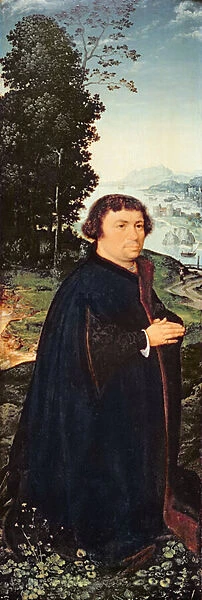 Portrait of a donor kneeling by a river (oil on panel) (pair of 155175)