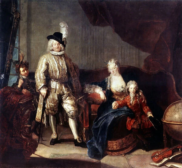 Portrait du Baron von Erlach avec sa famille. Peinture de Antoine Pesne (1683-1757), vers 1710. Huile sur toile. Art allemand style baroque. Musee de l Ermitage, Saint Petersbourg