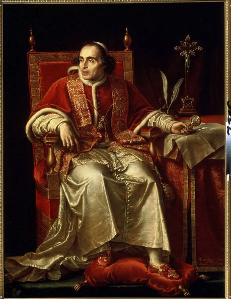 Portrait du pape Pie VII (1742-1823) (Portrait of the pope Pius VII). Peinture de Jean Baptiste Joseph Wicar (1762-1834). Huile sur toile, 198 x149 cm, 1817. Ecole francaise du 19e siecle. Musee des beaux arts Pouchkine, Moscou