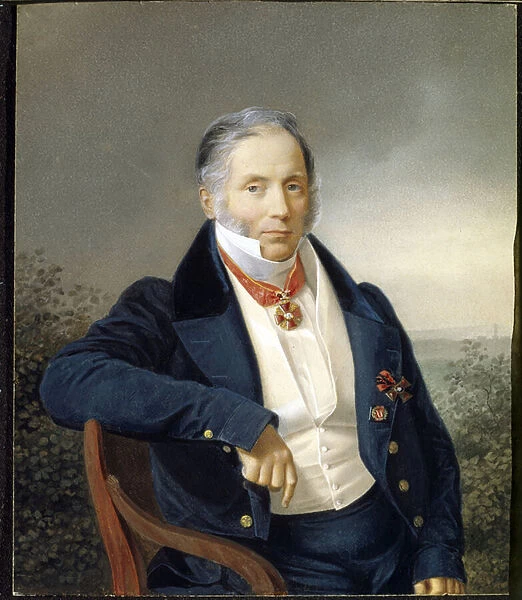 Portrait du peintre Alexander Sauerweld (1782-1844). (Portrait of The painter A. Sauerweld). Peinture anonyme, huile sur toile, debut 19e siecle. Art russe, 19e siecle, academisme. Collection privee