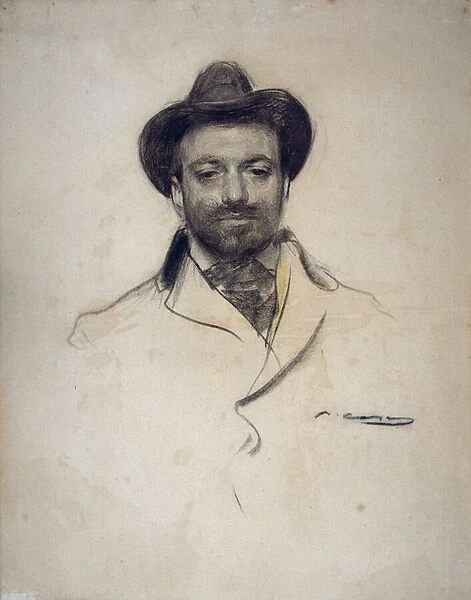 'Portrait du peintre et photographe espagnol Jose Maria Sert (1874-1945)'Dessin au charbon de Ramon Casas (1866-1932) 1904 Collection privee