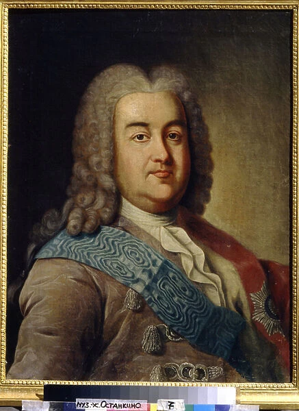 Portrait du prince Alexis Mikhailovich Tcherkasski (1680-1742) (Portrait of prince A. M. Cherkassky). Peinture de Ivan Petrovich Argunov (Argounov) (1729-1802), huile sur toile, milieu 18e siecle. Art russe 18e siecle