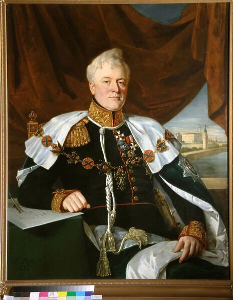 Portrait du prince Dimitri Vladimirovitch Galitzine (Golitsyne) (1771-1844) avec le collier de l Ordre de Saint Andre (Saint-Andre) - Peinture de Francois Nicolas Riss (1804-1886), huile sur toile (122x100 cm)