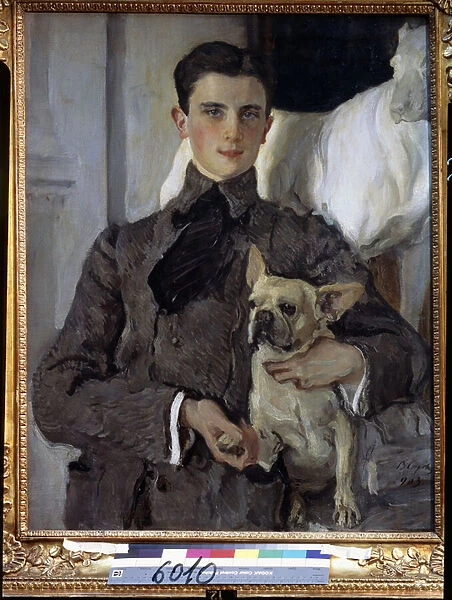 Portrait du prince Felix Youssoupoff, comte Soumarokov Elston (1887-1967), avec un chien. (Portrait of Prince Felix Yusupov, count Sumarokov Elston, with a dog). Peinture de Valentin Alexandrovich Serov (1865-1911), huile sur toile, 1903