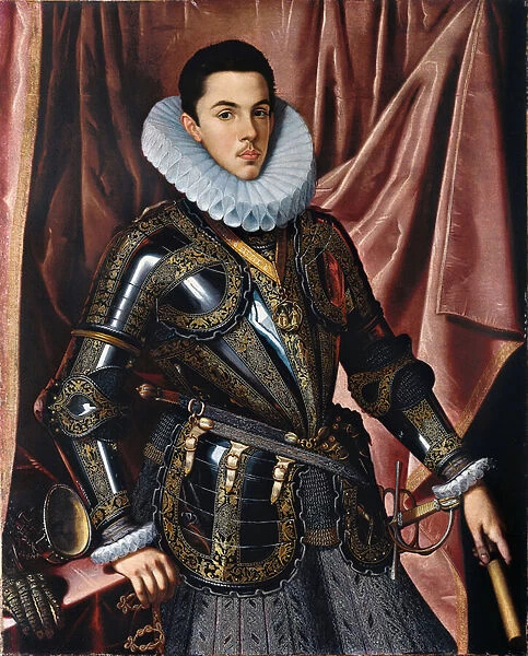 Portrait du prince Philippe Emmanuel de Savoie (1586-1605) - Peinture de Juan Pantoja de la Cruz (1553-1608), huile sur toile (111, 5x89, 5 cm), vers 1604 - Portrait of Prince Philip Emmanuel of Savoy (1586-1605), Oil on canvas by J