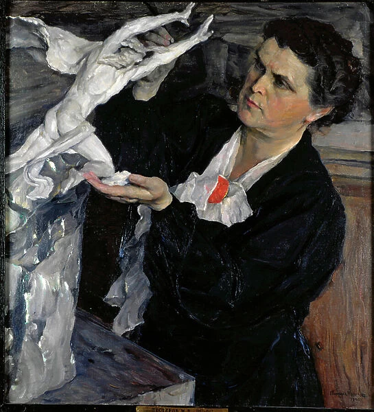 Portrait du sculpteur Vera Mukhina (Moukhina) (1889-1953). Peinture de Mikhail Vasylievich Nesterov (1862-1942), huile sur toile, 1940. art russe, 20e siecle, symbolisme. State Tretyakov Gallery, Moscou