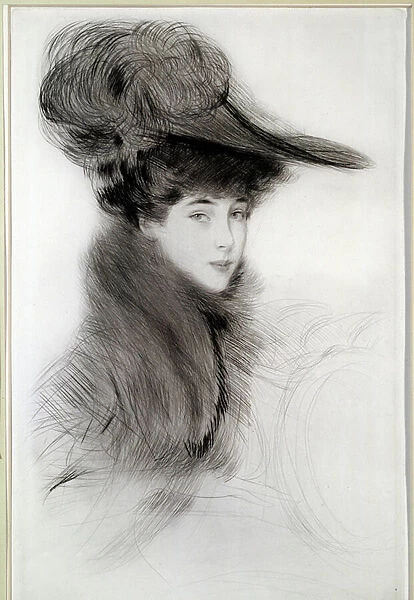 Portrait of the Duchess of Malborough. Drawing by Paul Helleu (1859-1927), 20th century