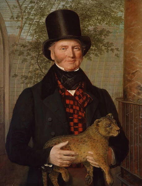 Portrait of Edward Cross, holding a lion cub, 1838 (oil on canvas)