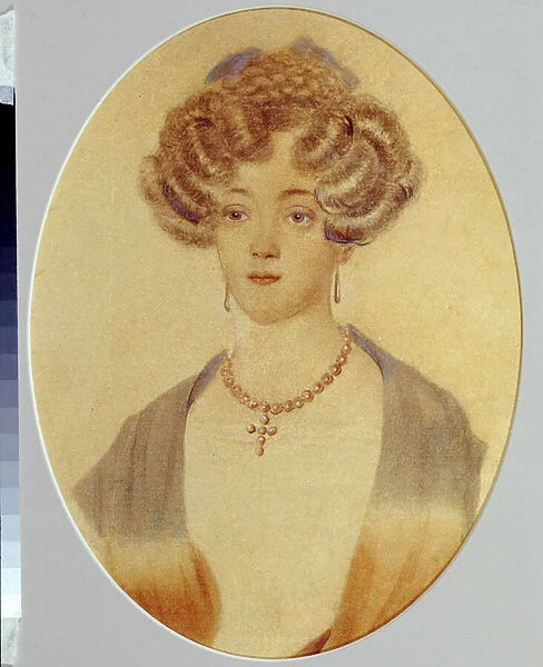 Portrait de Ekaterina Nikolayevna Gontcharova (1809-1843). Belle soeur de Alexandre Pouchkine (1799-1837). Oeuvre anonyme, aquarelle sur papier, 1820-1830. Art russe, 19e siecle, classicisme
