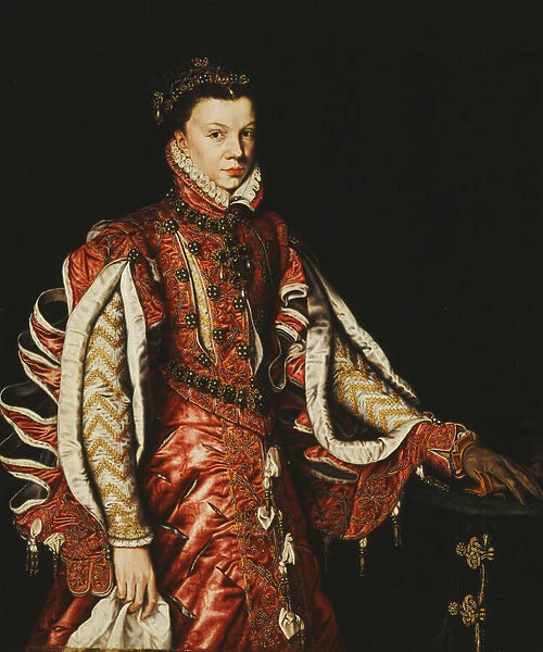 Portrait of Elizabeth of Valois, Queen of Spain, three-quarter length, (oil on canvas)