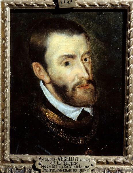 Portrait of Emperor Charles V (1500-1558) Painting by Augustine Quesnel (1595-1661