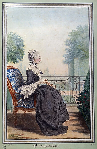 Portrait en pied de Julie de Lespinasse (1732-1776) femme de lettres Watercolour by Louis