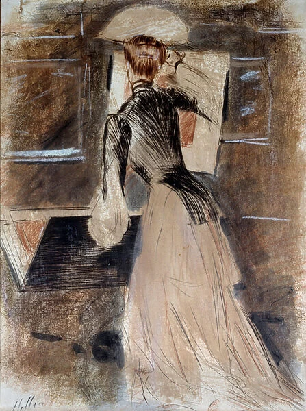 Portrait en pied de Madeleine Carlier. Paul Helleu (1859-1927), 20th century