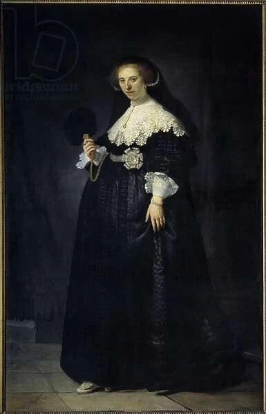 Portrait en pied de Oopjen Coppit, woman by Maertens Soolmans Painting by Harmensz van