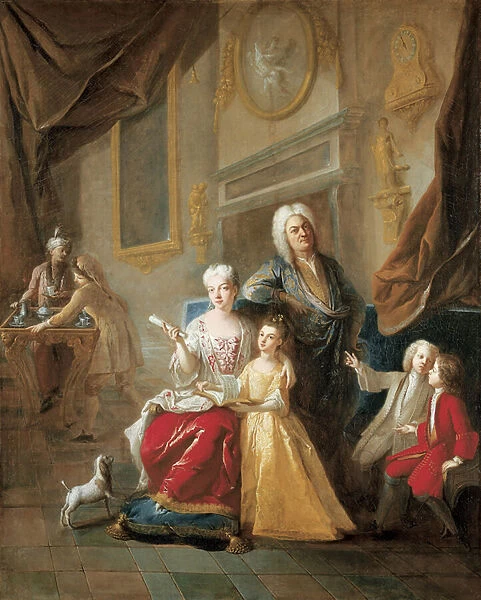 Portrait of a family in an interior (oil on canvas)