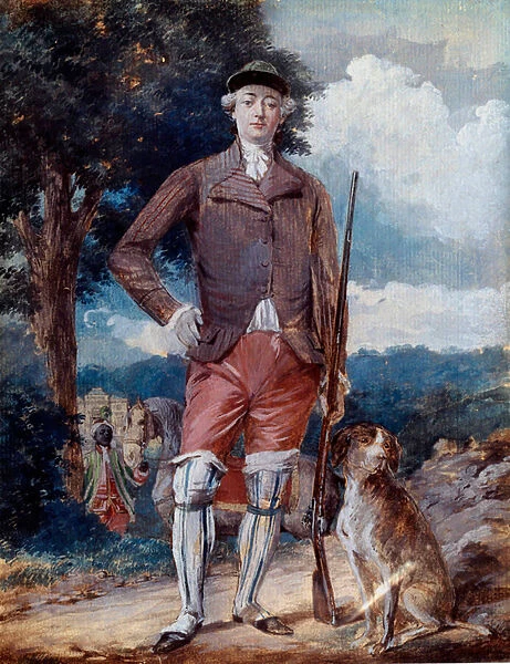 Portrait in foot of Charles-Philippe of France (1757-1836), Count of Artois, future Charles X, in hunters suit Watercolour by Alexandre Moitte (1750-1828) 18th century Amiens, Musee de Picardie