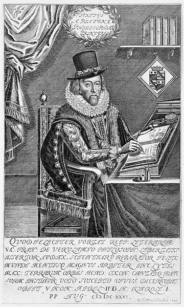 Portrait of Francis Bacon (1561-1626) Viscount of St. Albans Writing at his Desk