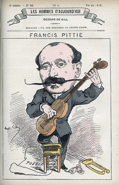 Portrait of Francis Pittie, French poet. Caricature by Gill, Paris