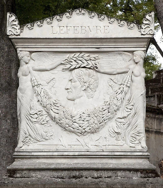 Portrait of Francois Joseph Lefebvre (1755-1820), marechal of the French Empire, Duke of Dantzig, Marble sculpture by David d Angers (1788-1856), Medaillon adorning the tomb of the marechal at the Pere Lachaise cemetery in Paris