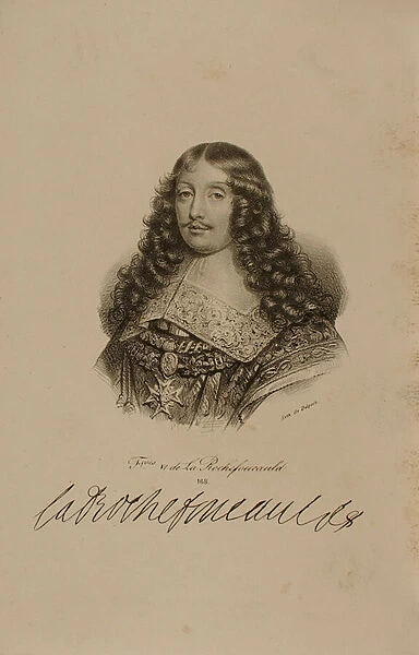 Portrait of Francois VI (1613-80) Duke of La Rochefoucauld (litho)