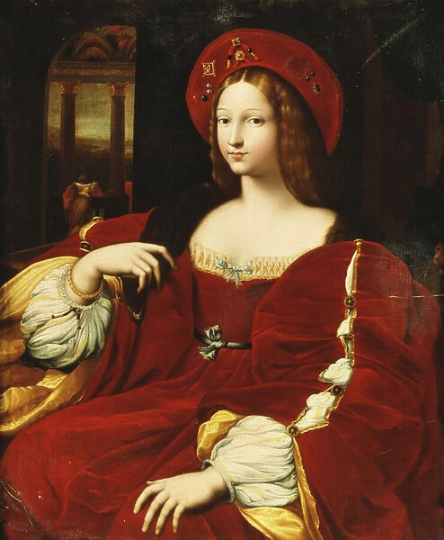 Portrait of Giovanna of Aragon, seated three-quarter length, in her chamber