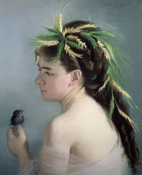 Portrait of a Girl holding a Sparrow (pastel)