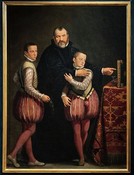 Portrait of Giuseppe Gualdo with his children Paolo and Emilio, 1566-67 (oil on canvas)
