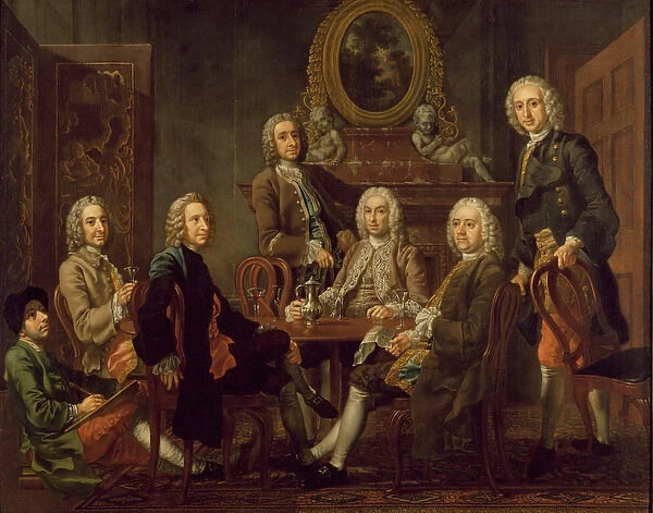 Portrait of a group of gentlemen, with the artist, c. 1745 (oil on canvas)