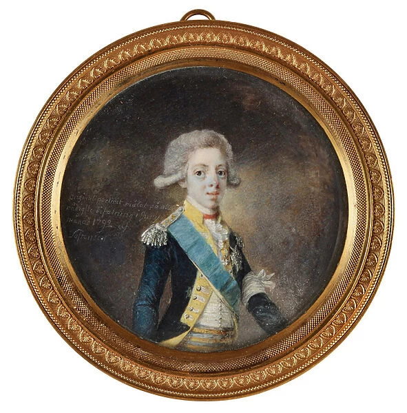 Portrait de Gustave IV Adolphe de Suede (1778-1837) - Peinture de Niclas Lafrensen (1737-1807), aquarelle et gouache sur corne (diametre 9, 5 cm), 1792 - Portrait of Gustav IV Adolf of Sweden, Watercolour, Gouache on horn by Niclas Lafrensen